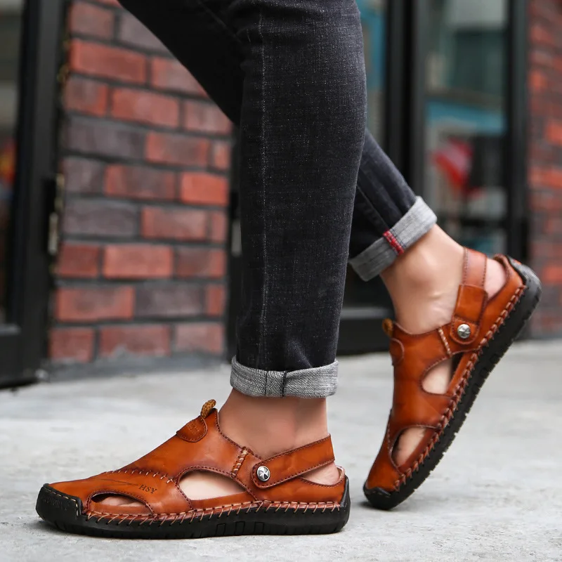 Genuine Leather Men Shoes Summer Men's Sport outdoor Sandals Anti-collision Beach Sandals Slippers Sneakers Large Size 38-48