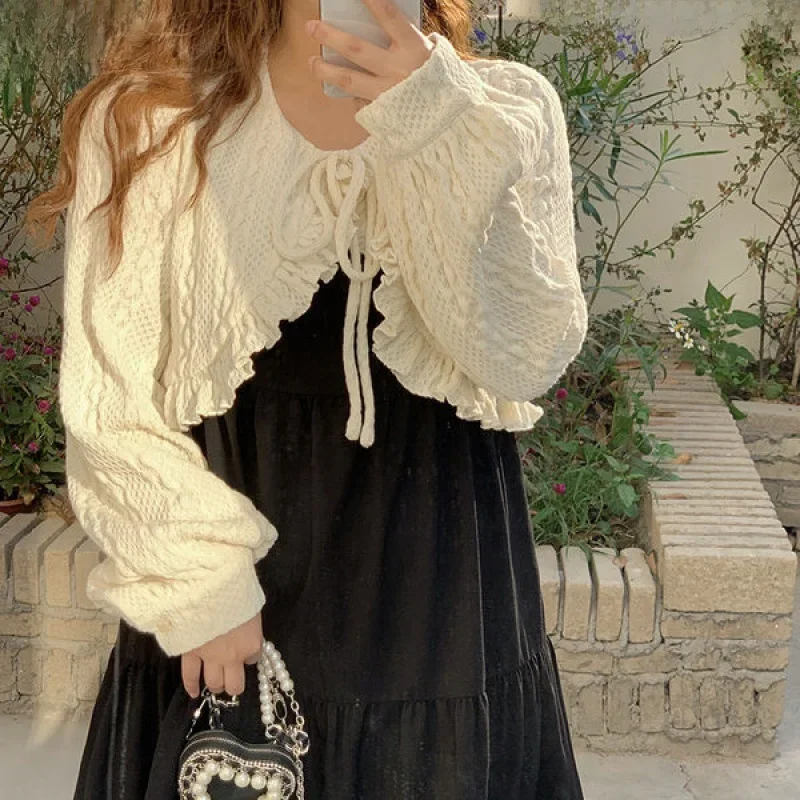 Женская одежда Нежный стиль Pure Desire Эстетический вязаный топ Черная юбка Комплект