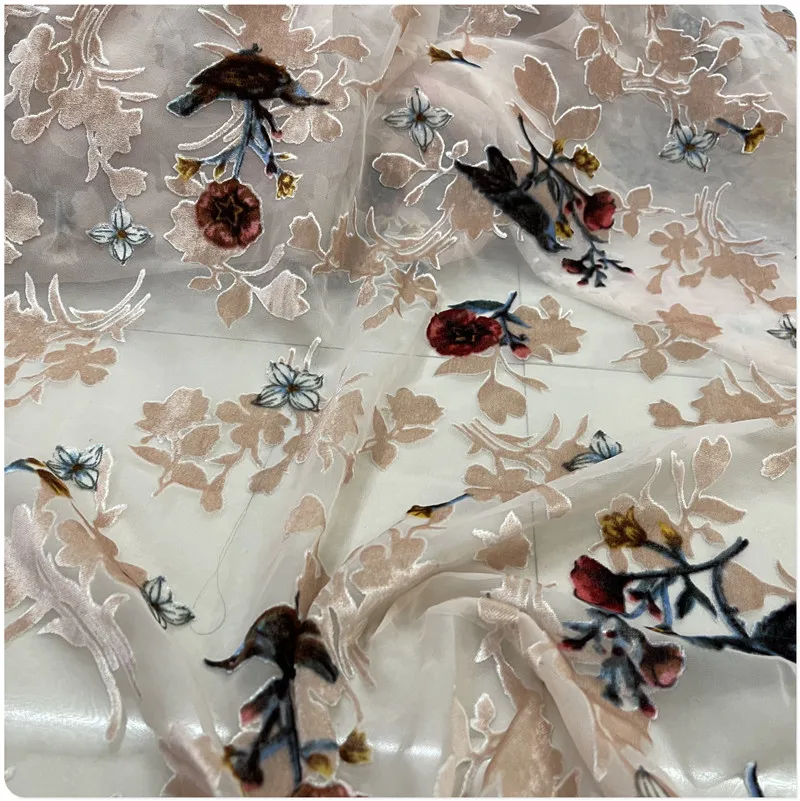 2022 Высококачественная шелковая базовая ткань розовый цветок сгоревшая