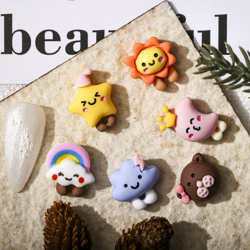 

20 шт. милые аксессуары для дизайна ногтей Мультяшные Луна солнце Радуга звезды для украшения ногтей Сделай Сам разноцветные 3D Подвески из с...