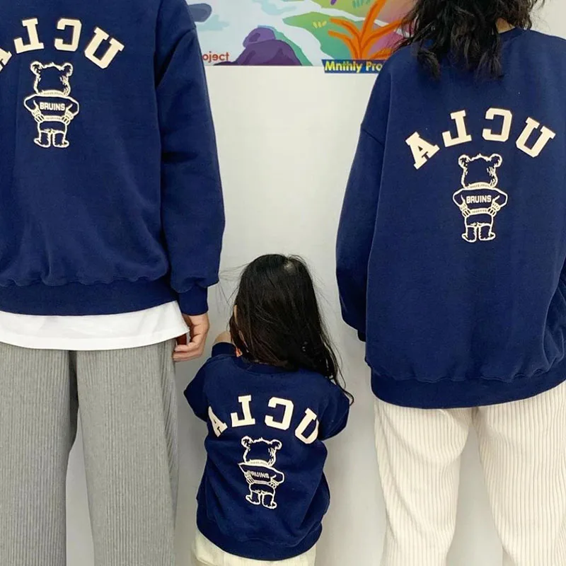 

-XL Spring Family Matching Outfits Long Sleeve Hoodies Baby Bodysuit Cartoon Bear Mother And Father Kids Clothes Cotton Sweater