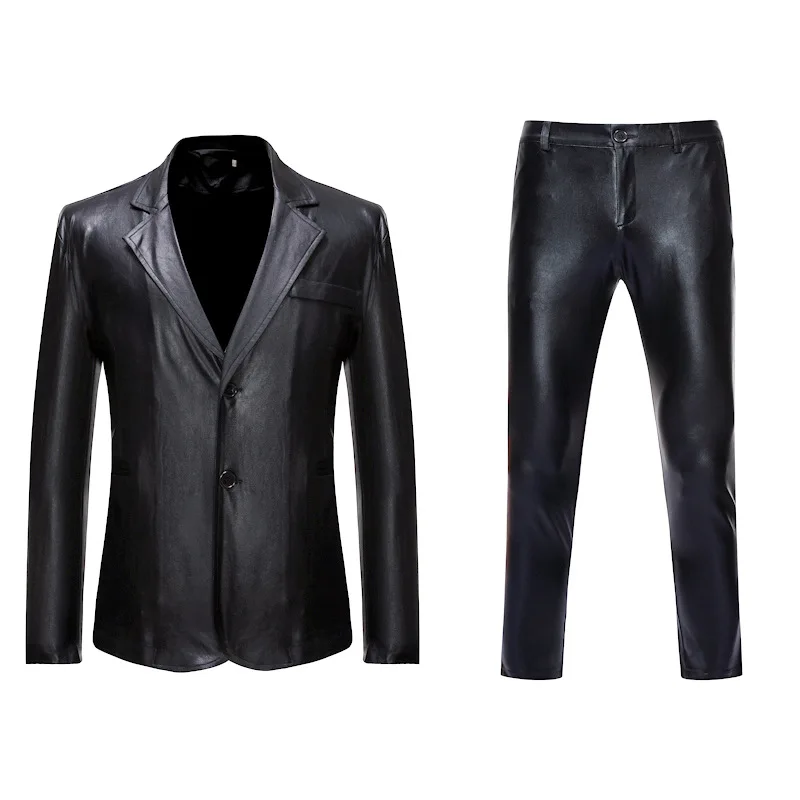 

Black Coated Metallic 2 Piece Dress Suit Men Party Wedding Blazer Pants Sets Party Show Nightclub Stage Singer Costume Homme 3XL