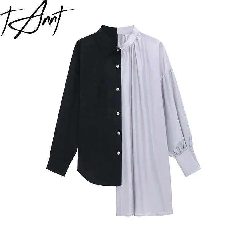 

Tannt Women Shirt Irregular Long Sleeves Color Matching Long Blouse Tops Irregular Vintage Letters Shirt Blouse For Women 2023