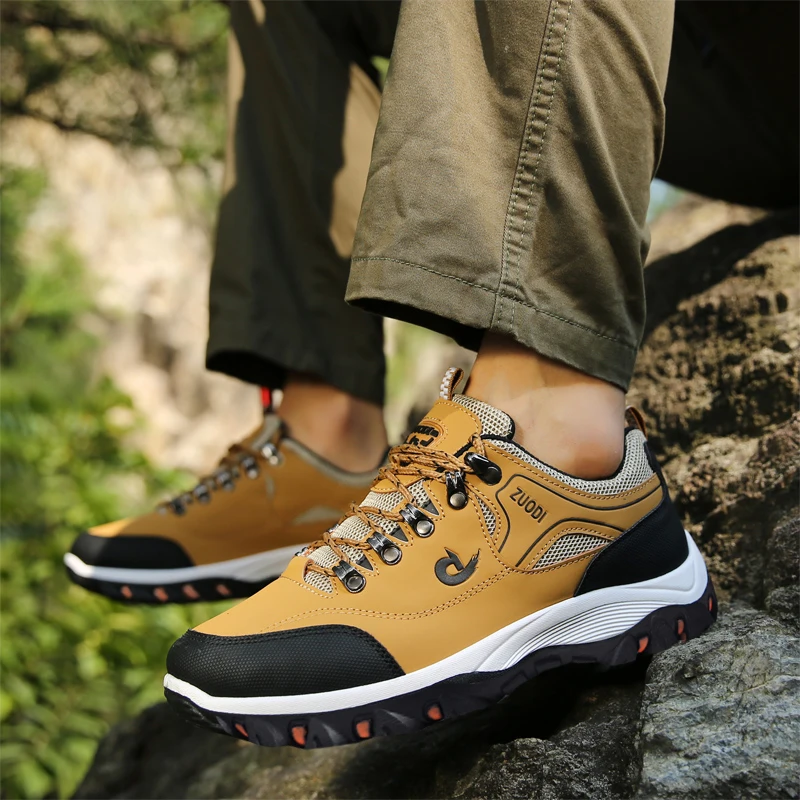 Hiking Shoes Men Fashion Sneakers Lace Up Mountain Boots Non-slip Outdoors Leather Tactical Boots Shoes for Trekking Hunting