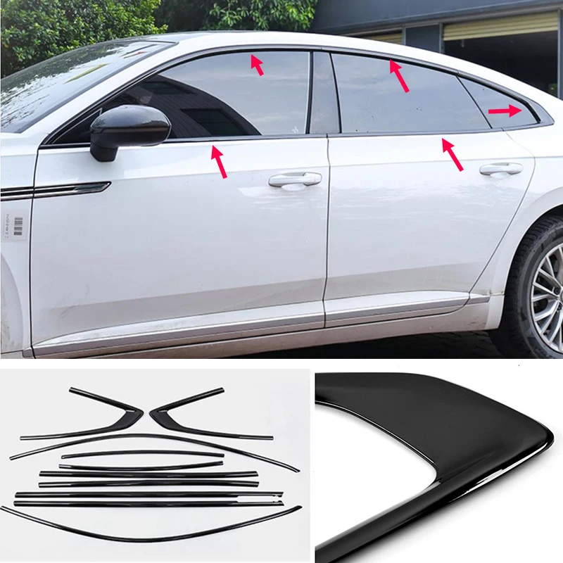 

Автомобильные аксессуары, подходят для Volkswagen Arteon VW CC 2019-2023 нержавеющая сталь, черная отделка подоконника автомобиля, молдинговая крышка, отделка, 10 шт.