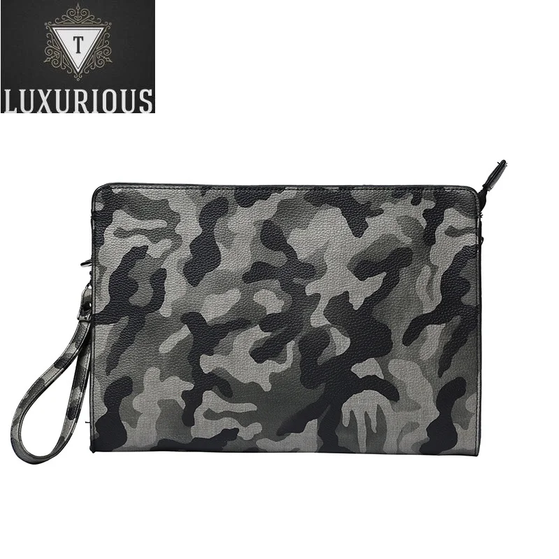 

Fashion New Men Envelope Clutch Bags High Quality Leather Waterproof Handbags Casual Travel Camouflage Business Wallet Small Bag