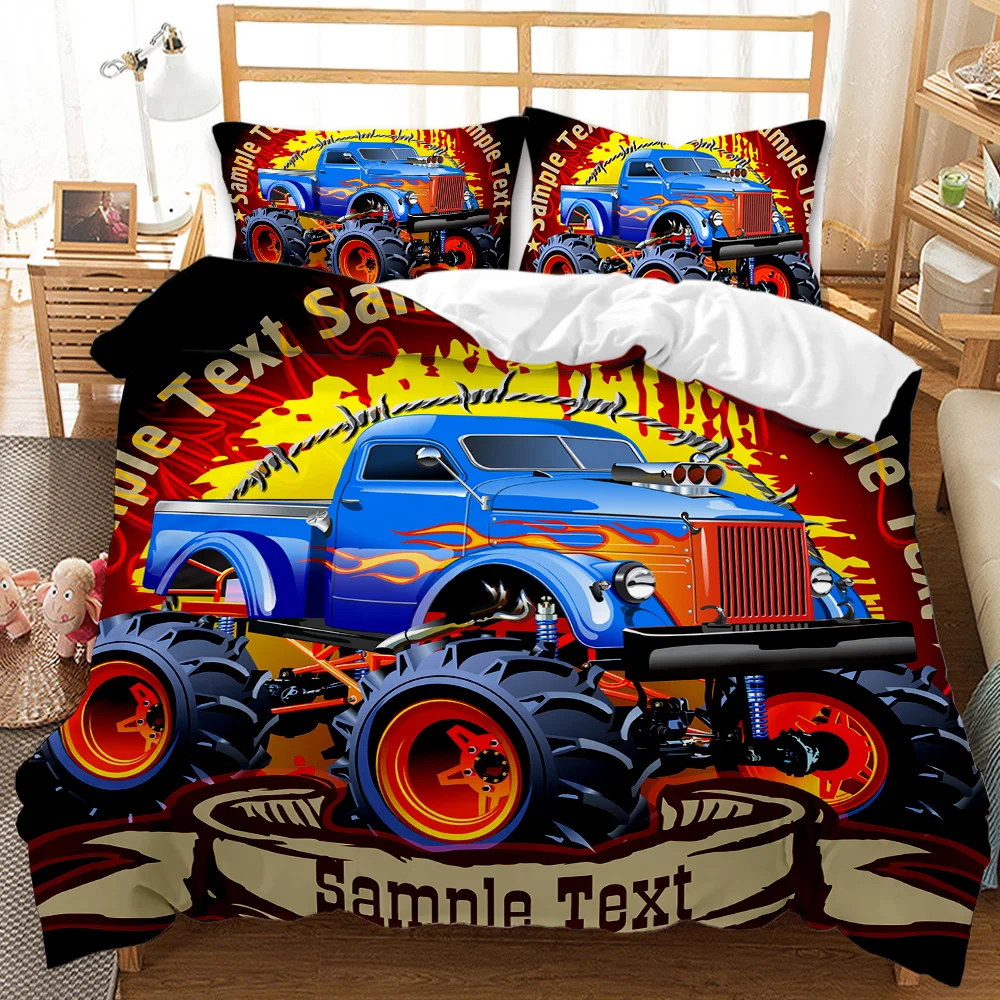 

Modified To The Perfection Colorful Design King Polyester Bedding Set Cars Duvet Cover Set,Cartoon Monster Truck Cool Vehicle