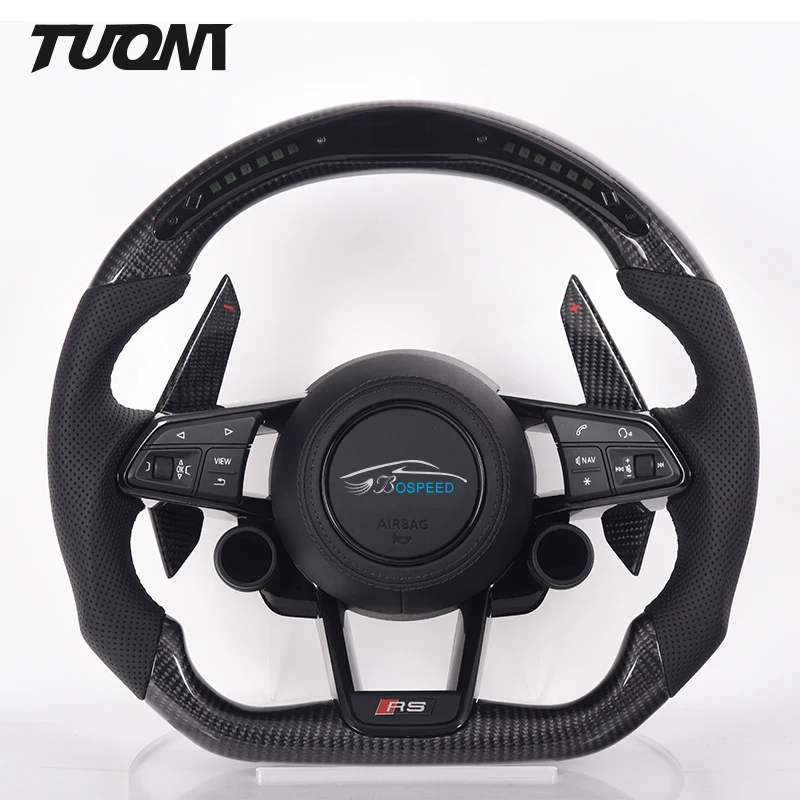 

Car Steering Wheel For Audi R8 TT RS6 C8 B9 B8.5 B8 A4 A6 A7 A8 A5 S3 S6 S7 Gloss Carbon Fiber Black Perforated Leather LED