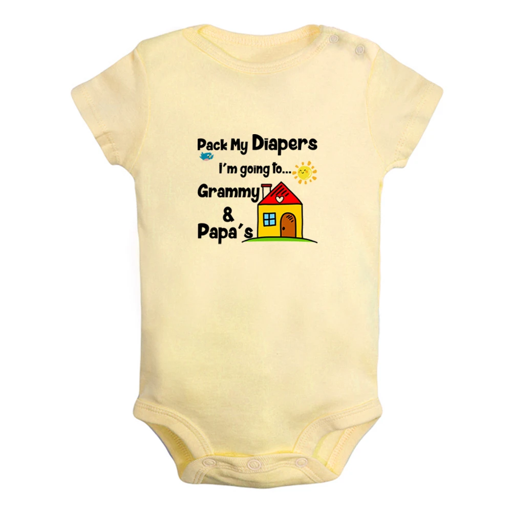 

Pack My Diapers I'm going to My Grandparents Cute Baby Rompers Baby Boys Girls Fun Print Bodysuit Infant Short Sleeves Jumpsuit