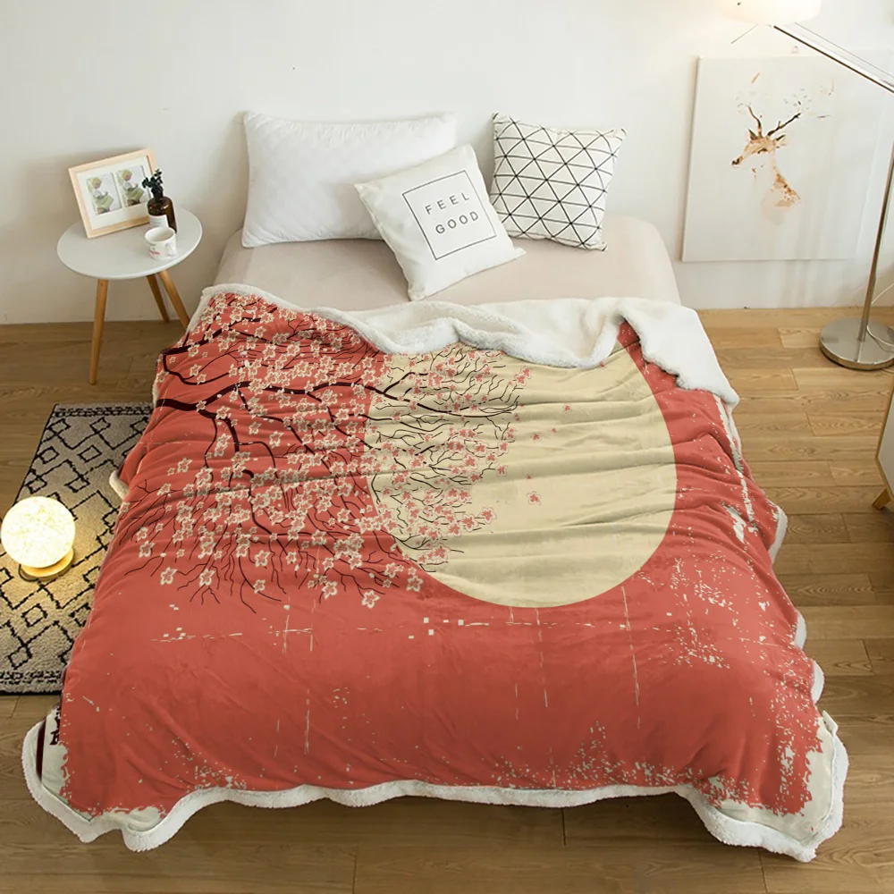 

Cherry Trees Blossom Moon Plush Throw Blanket Sherpa Fleece Bedspread Blankets Sofa Cover Bedding Picnic Wool Soft Blanket