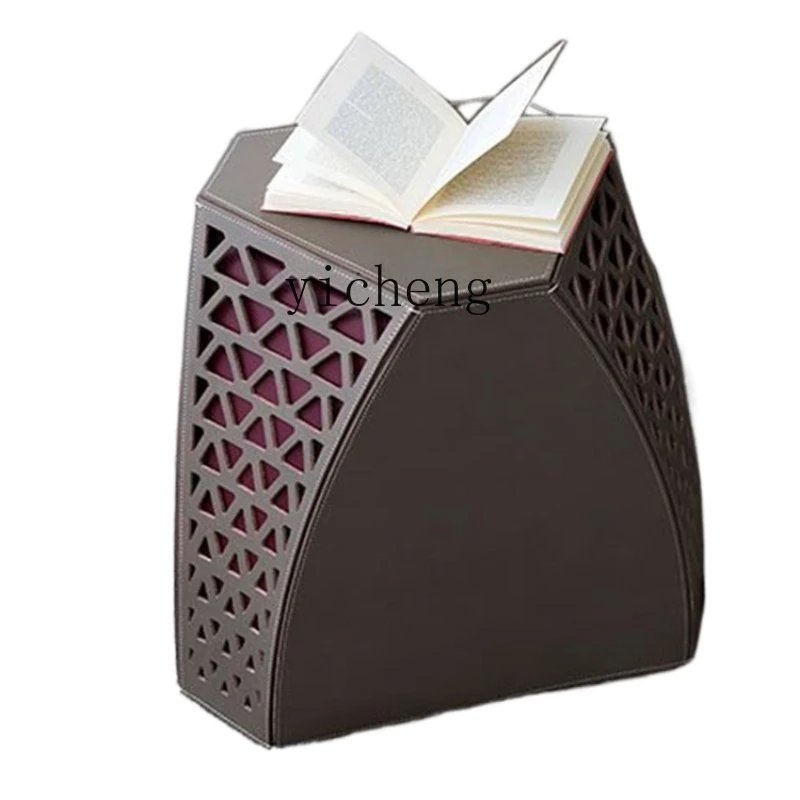 

ZC Saddle Leather Low Stool Hard Leather Side Table Sofa Corner Hollow Modern Minimalist Creative Foot Bench