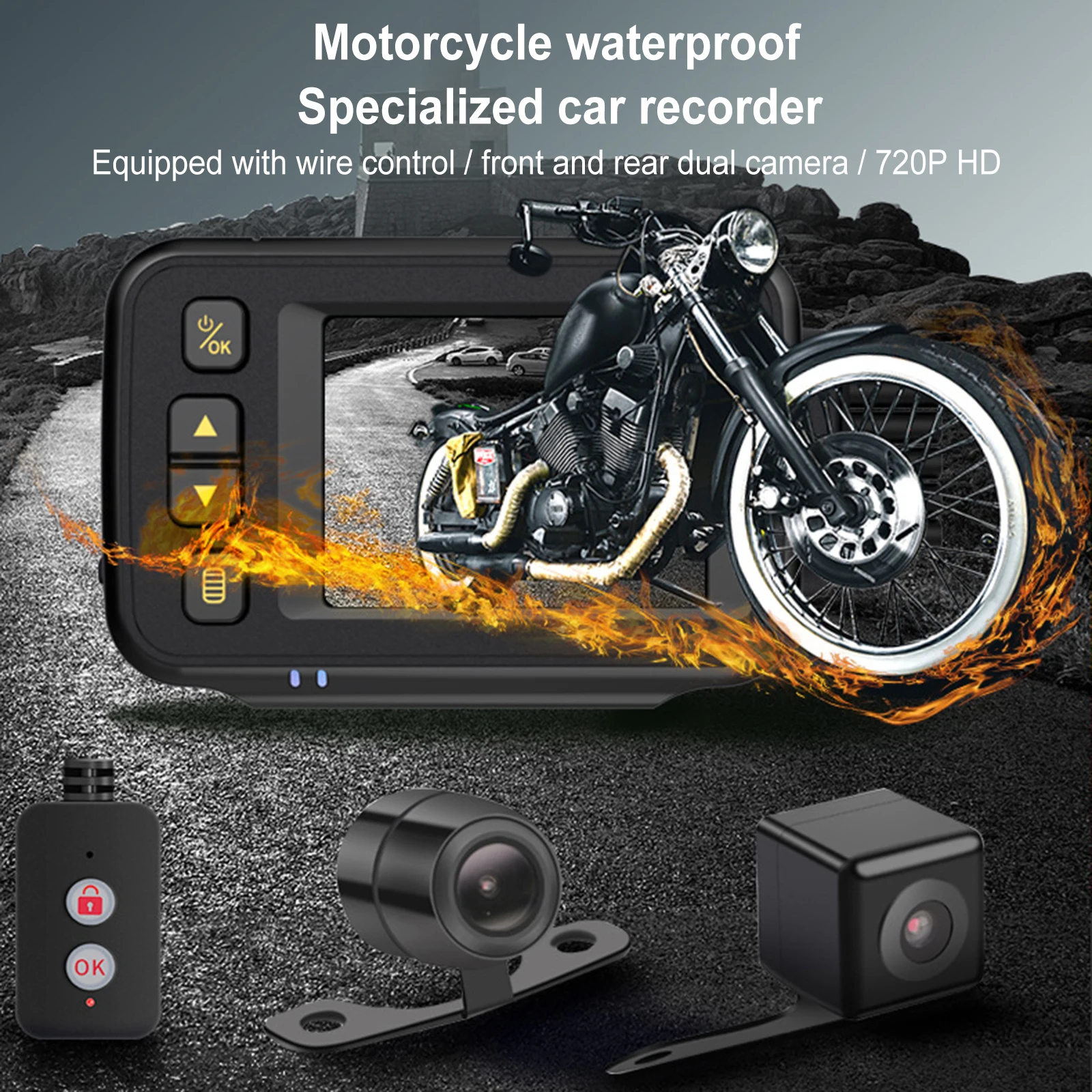 

Dual Camera Motorcycle Dash Cam 2 inch Screen HD 720P Front Action Camera DVR 120 Wide Angle G-Sensor Loop Recording Recorder