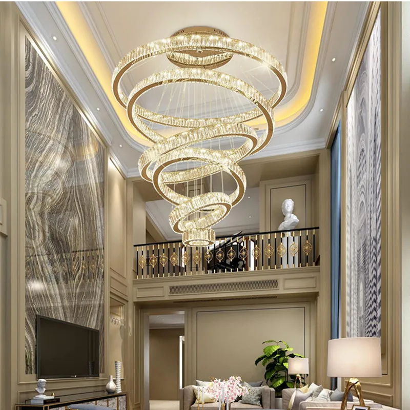 

Remote New Luxury Modern Ring Big Crystal Chandelier Lighting Large Stair LED Crystal Pendant Lamp Home Light Fixtures