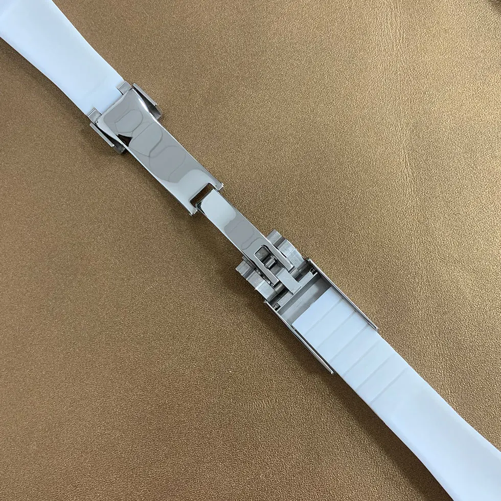 20mm silicone strap black white blue green 316L stainless steel single folding claspwatch modification accessories case band