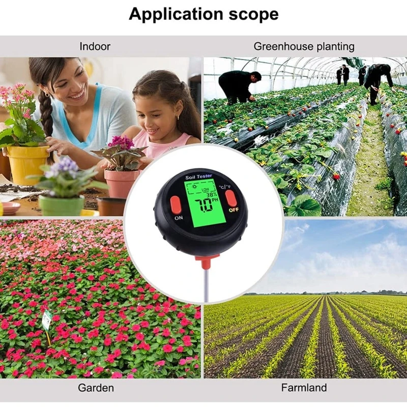 

Portable Soil pH Meter 5-in-1 Soil Moisture/Light/pH/Temp Tester Gardening Tool Kits for Plant Care Great for Garden