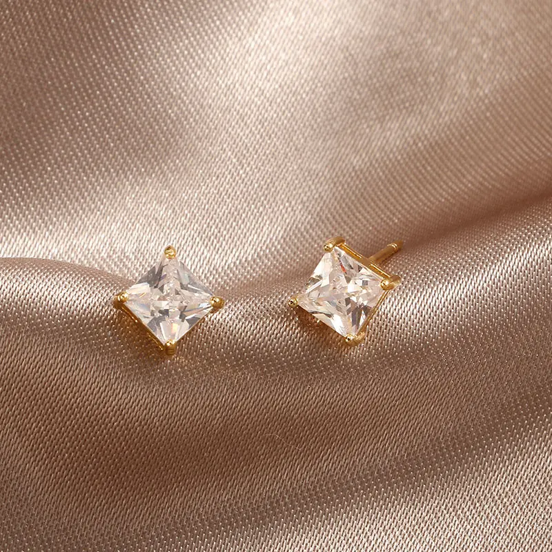 

Fashion Charm Zircon Stone Earrings square devise piercing stud earrings for Women Korean Sweet Delicate Cute Party Jewelry