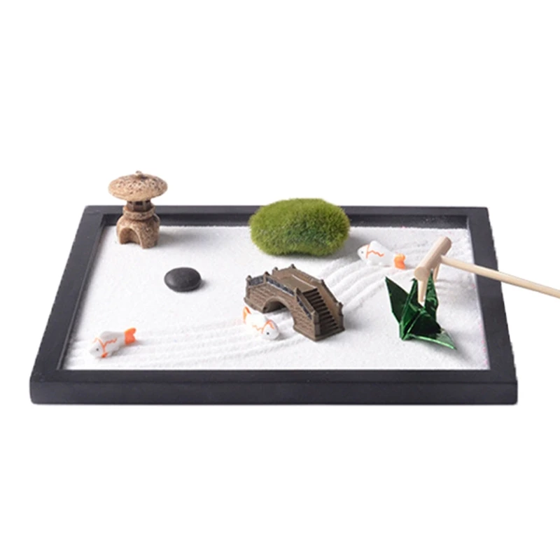 

Miniature Zen Garden Sand Kit Meditation Peaceful Relax Decoration Set Resin Crafts Ornaments Office Micro Landscape Decoration