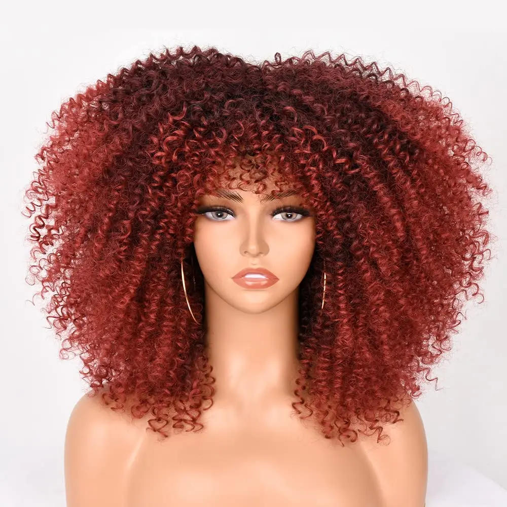 

Короткий афро кудрявый парик с челкой для черных женщин синтетический натуральный брикет безклеевые высокотемпературные короткие волосы