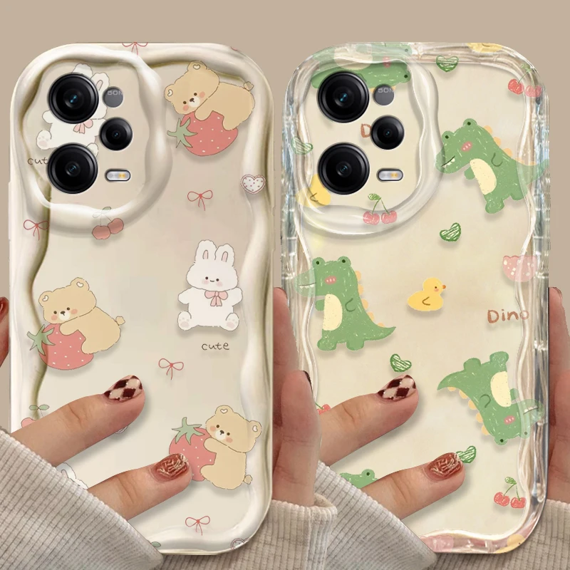 Прозрачный чехол с рисунком медведя и динозавра для Xiaomi Redmi Note 13 12 Pro Plus 4G 5G 12S 11S 11 10