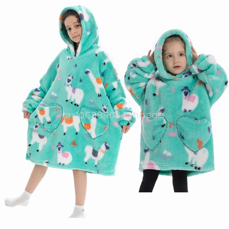 

Kids Oversized Hoodie Blanket With Sleeve Boy Girl Sweatshirt Winter Fleece Hoody Rainbow Cow Dinosaur Print Pocket Hooded Sweat