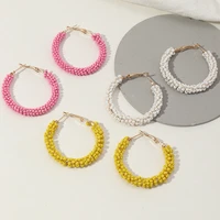 s2562 fashion jewelry beaded c shape earrings for womenethnic wind beads hoop circle earrings