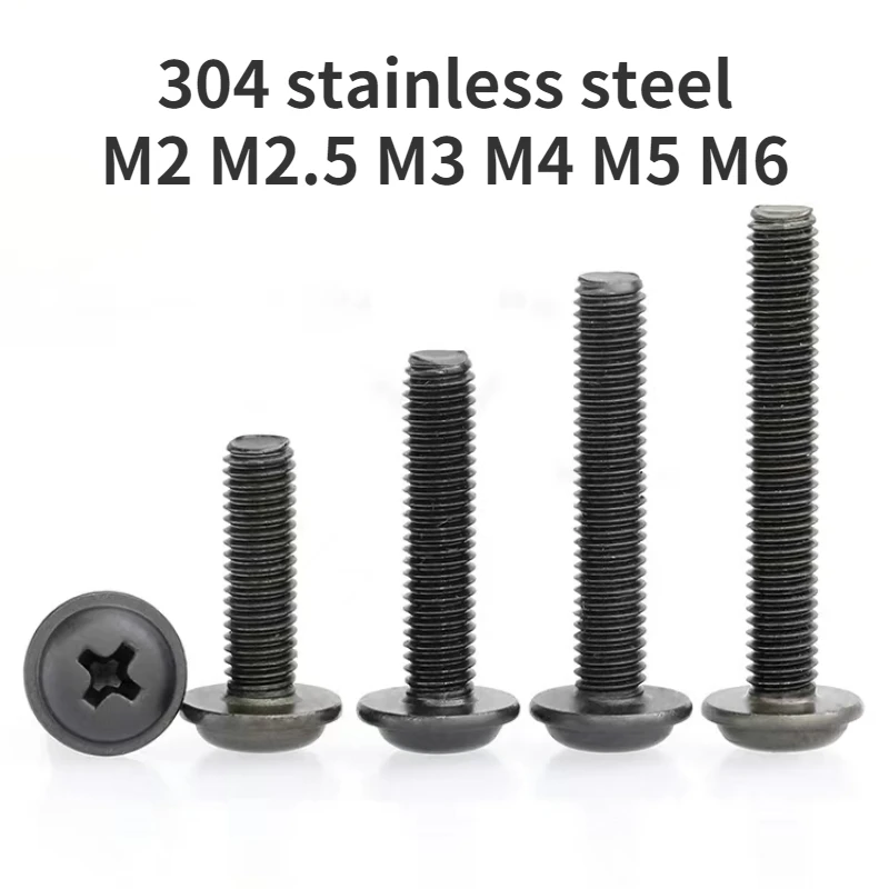 

5/10/20/50/100x M2 M2.5 M3 M4 M5 M6 Black 304 Stainless Steel Cross Head with Cushion Screw Computer Pan Head with Medium Screw