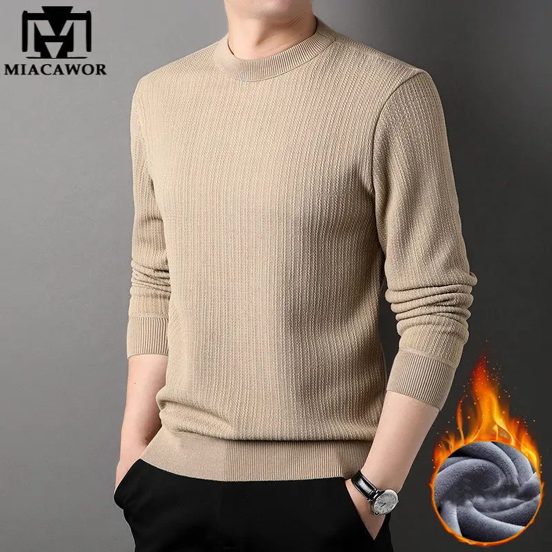 

Новый брендовый зимний теплый свитер, Мужской флисовый плотный винтажный вязаный пуловер, приталенный однотонный корейский Повседневный джемпер, Мужской пуловер Y582