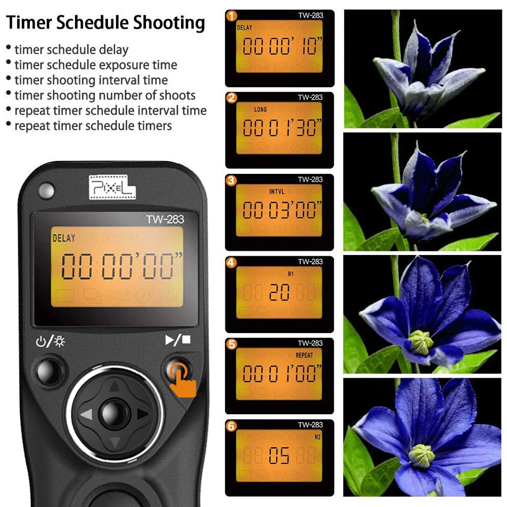 Фото Pixel TW-283 Беспроводной таймер с дистанционным управлением, кабель для спуска затвора для камеры Canon Nikon Sony №3