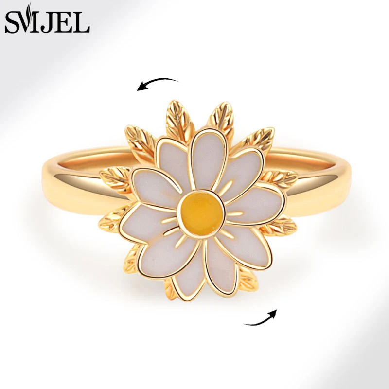 Фото Модное кольцо Bohemia Fashion Sunflower с вращающимся цветком-маргариткой для женщин, минималистичное, антистрессовое, оптом №1