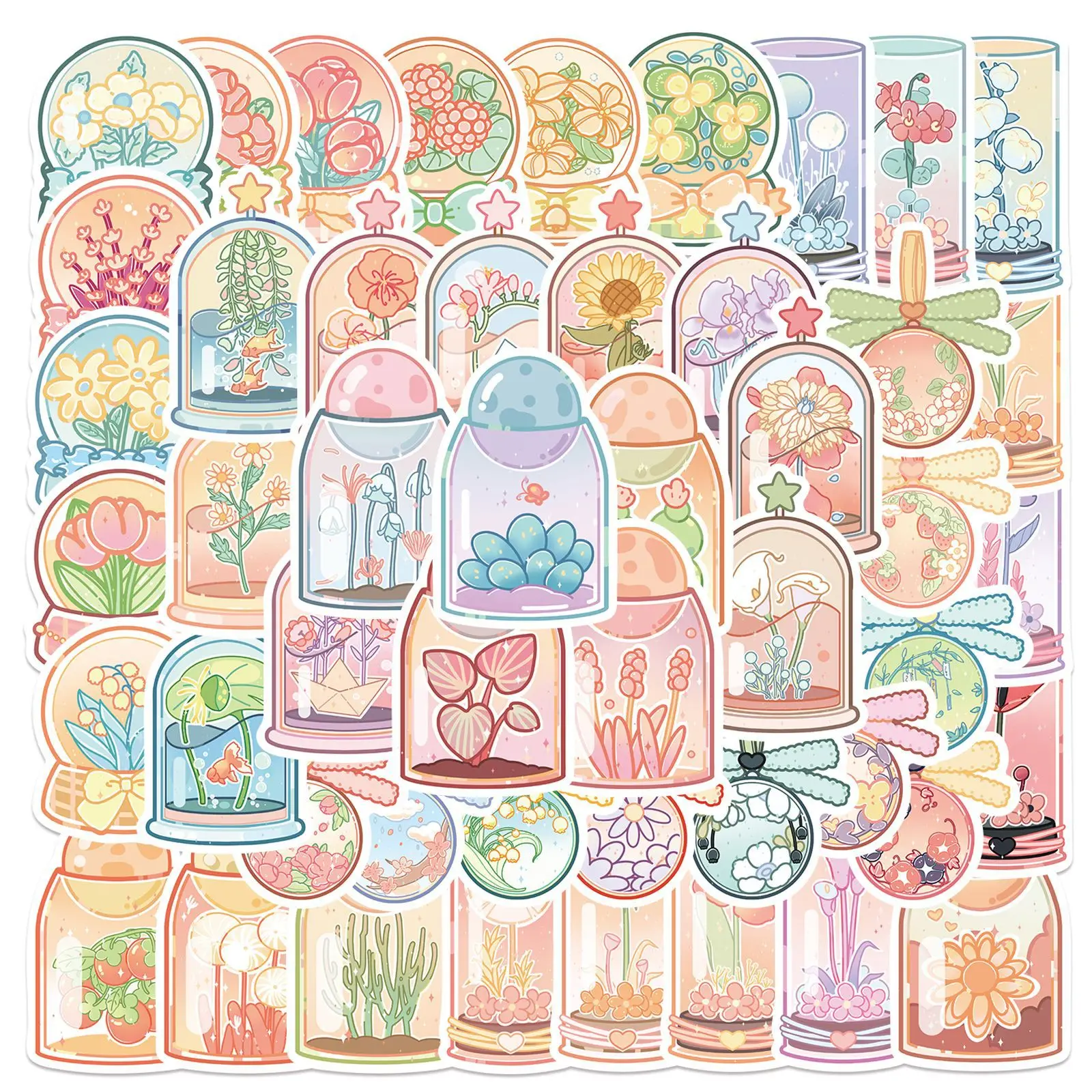 

50pcs Cartoon Flower Glass Bottle Graffiti Stickers Decal Wall Laptop Luggage Fridge DIY Guitar Diary Scrapbook Sticker