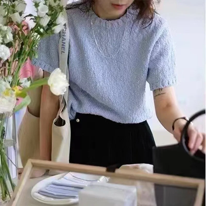 

New women's loose slim short-sleeved French early spring knit with short sleeves top