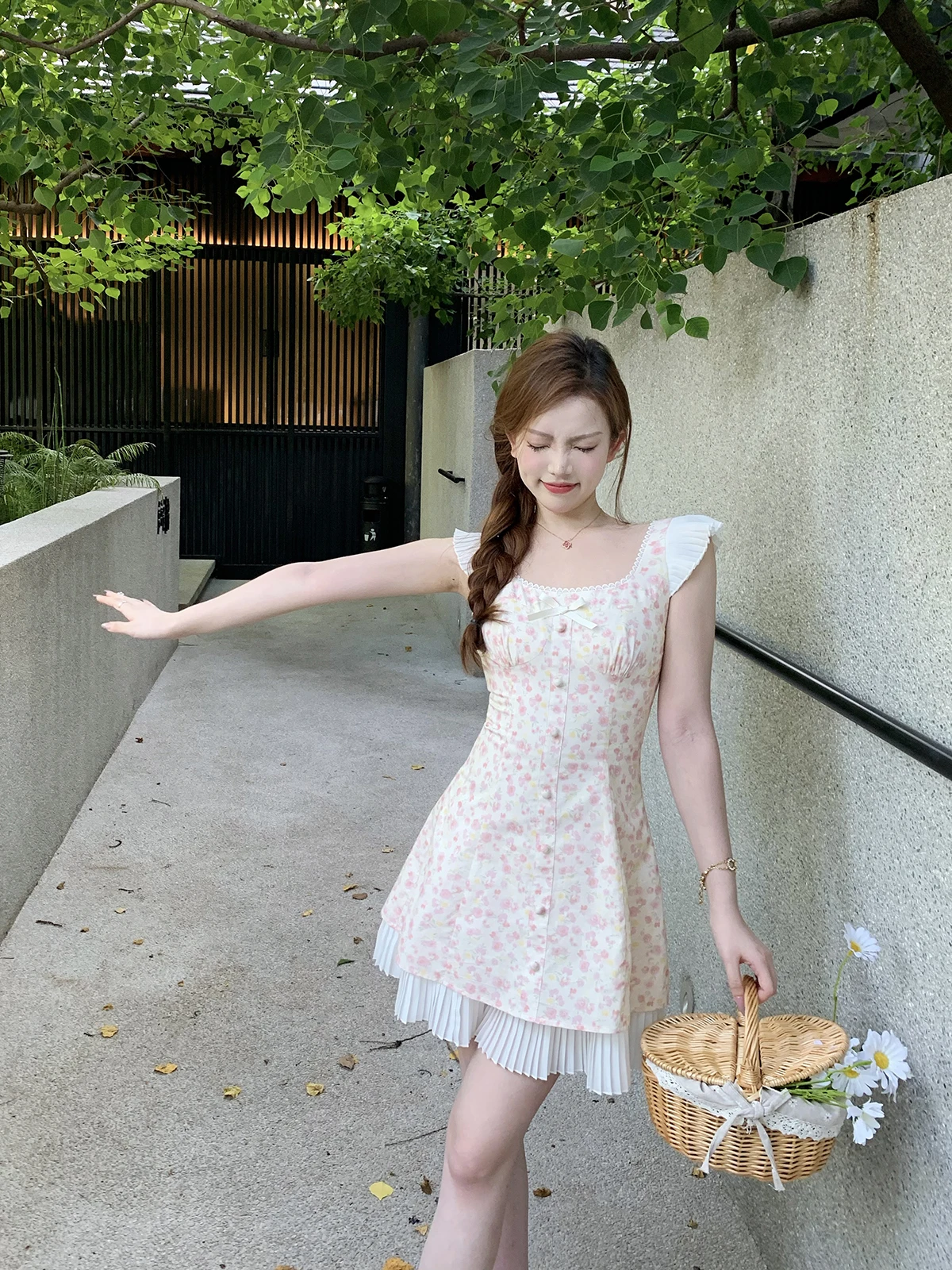 Ice Is Coming .. [Rilla's Skirt] Feeling Flng Sleeves Floral Dress Girly A Word Short dress |