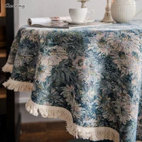 gerring tablecloth wedding table american blue oil painting jacquard christmas table cloth round thick coffee table cover