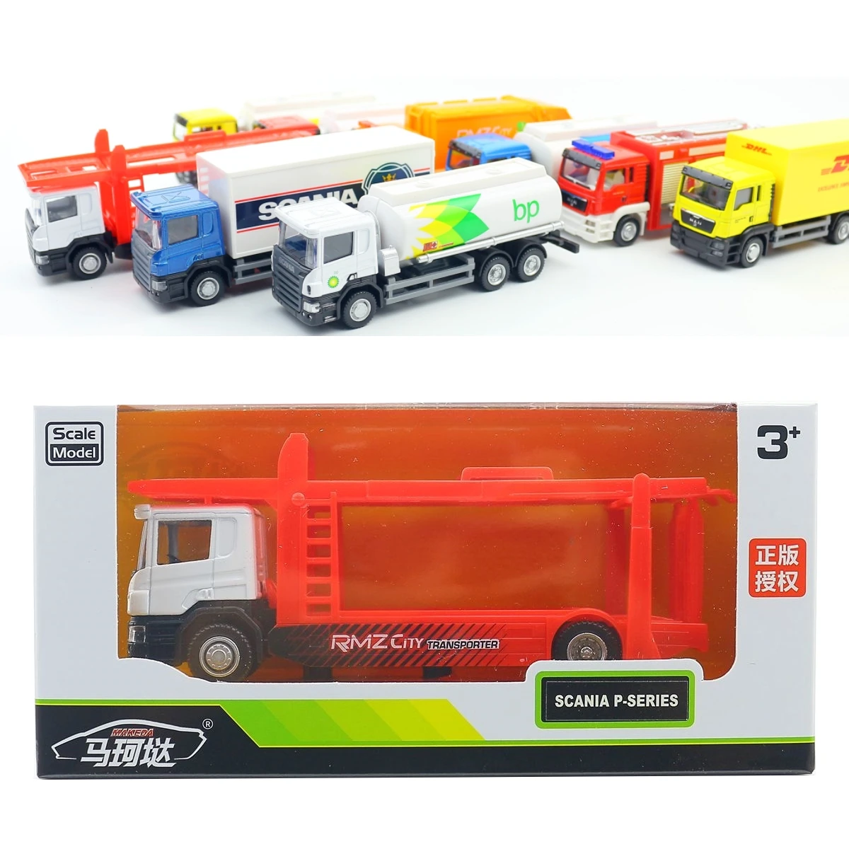 1/64 Scania Car Trailer Tow Truck MAN Oil Tanker Container Transporter Toy Model Miniature Free Wheel Diecast Engineering Boy