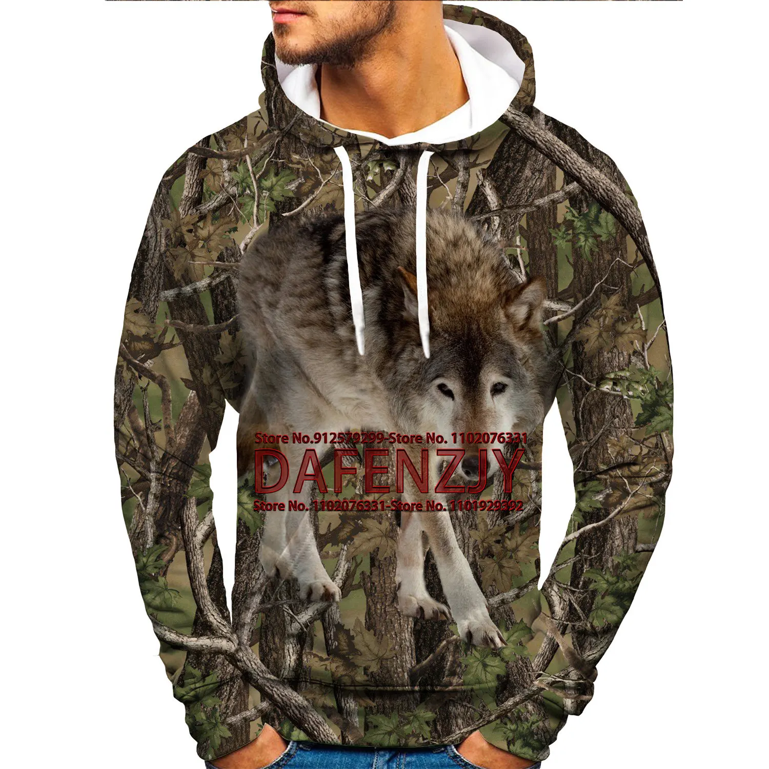 Wolf 3d Printed Hoodies Unisex Cool Pullover Leaves Camouflage Animal Graphic Sweatshirt Men's Street Casual Jacket