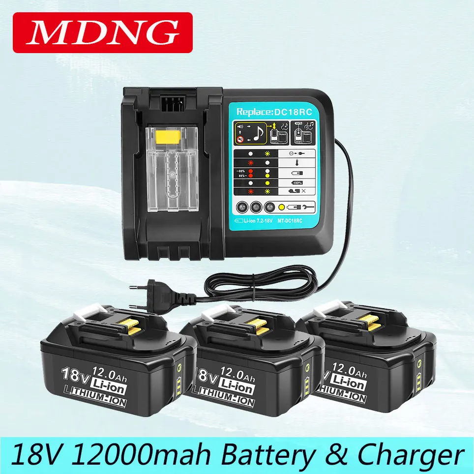 

For Makita 18V 12000mAh Rechargeable Power Tools Battery with LED Li-ion Replacement LXT BL1860B BL1860 BL1850+3A Charger