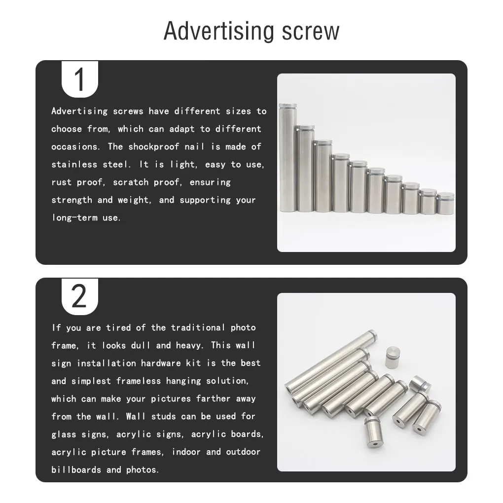 Рекламный винт легкая установка стеклянный зеркальный гвоздь легкий гаечный