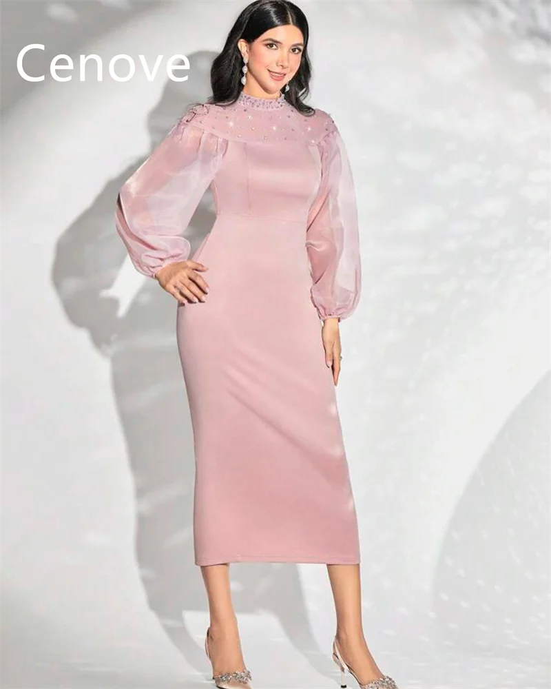 

Cenove High O Neckline Prom Dress Full Sleeves With Ankle Length Evening Elegant Party Dress For Women2023