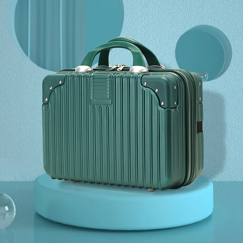 14 Inch Rose Gold Suitcase Waterproof Cosmetics Zip Luggage Ladies Lightweight Leather Sandwich Bag Suitcase Mini Organizer