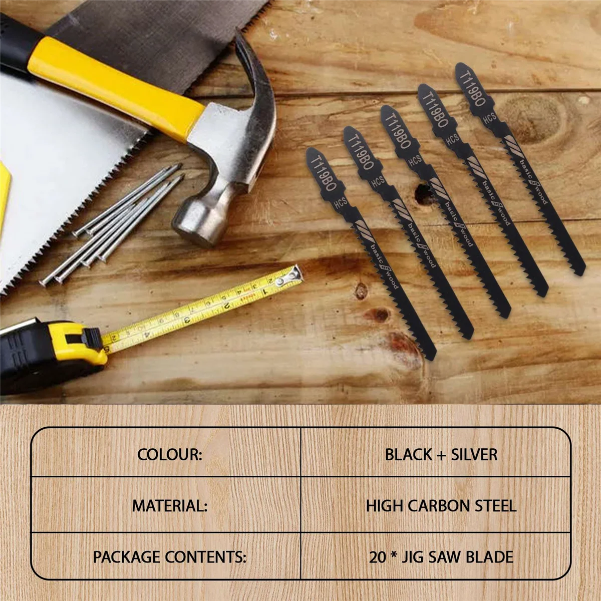 Набор из 20 полотен T119BO 12 TPI с Т-образным хвостовиком и прокруткой для лобзика