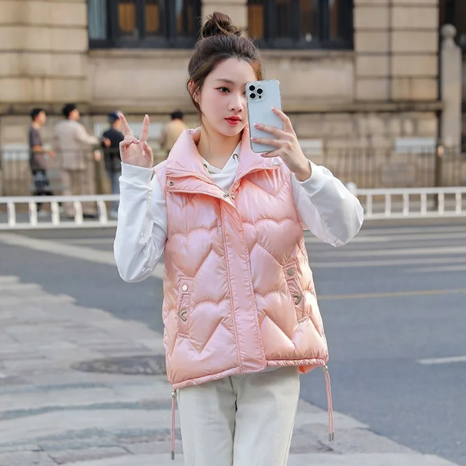 

Beardon Autumn And Winter Women's Short Vest 2022 Shiny Korean Version Loose Versatile Stand Collar Down Cotton Vest Waistcoat