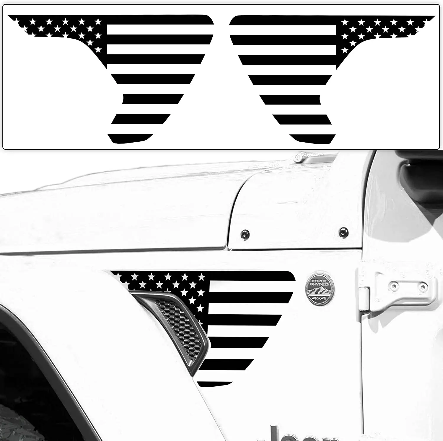 

Bogar Tech Designs - Calcomanía De Vinilo Precortada Con La Bandera Estadounidense Compatible Con Jeep Wrangler JL 2018-2022 Y G
