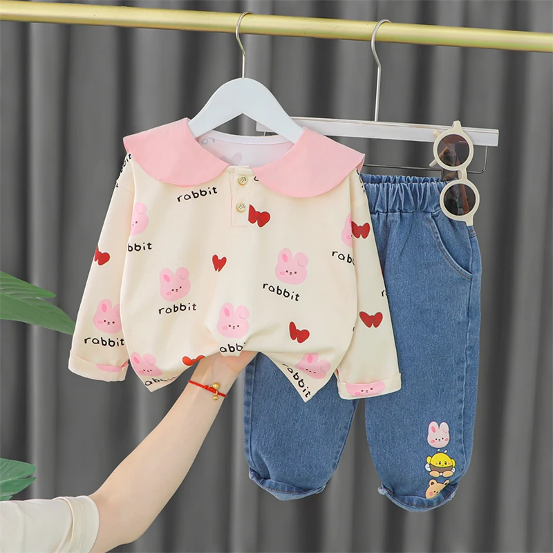 

Infant Clothes Outfits Autumn Baby Girls Clothing Sets Toddler Children Sportswear Cute Cartoon Kids Long Sleeve T Shirt Jeans