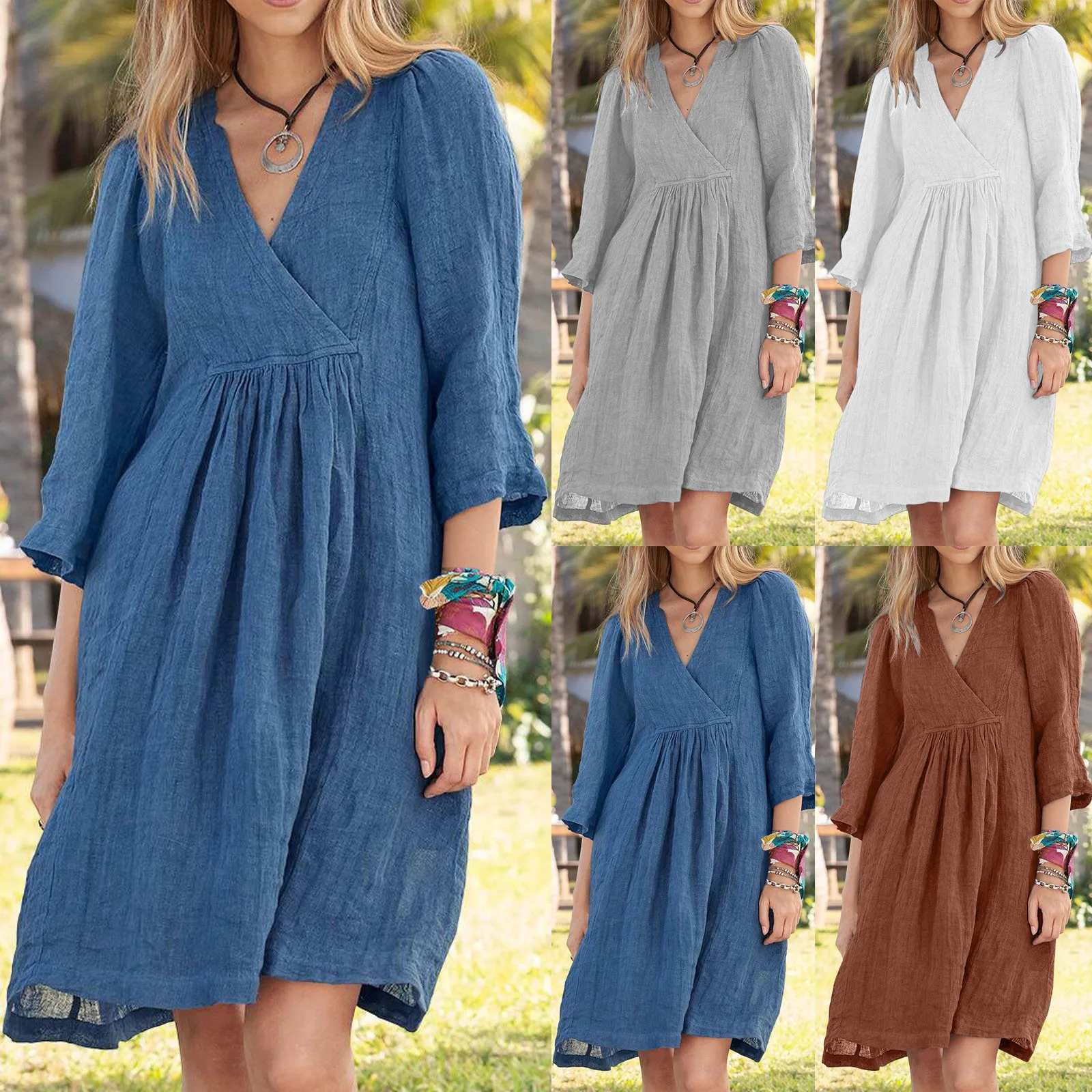 

Милое рождественское платье-свитер для женщин, повседневное однотонное платье с коротким рукавом и V-образным вырезом, Свободные повседнев...