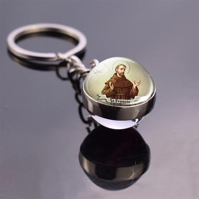Религиозная бижутерия Святой Франциск двусторонние брелоки со стеклянным шаром для ключей католические подарки Христос Христианским Подарки Энтони Майкл он.