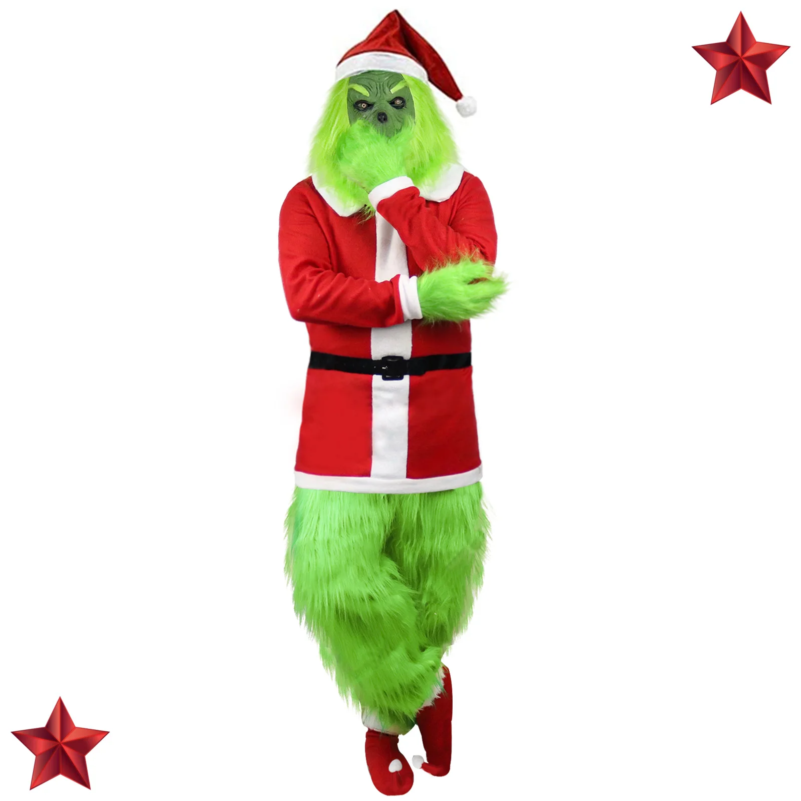 Fur Monster Cosplay Costumes Hairy Grinch Costume Santa Geek Green Christmas Performance Outfits With Mask Props Clothes