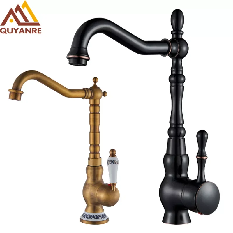 

Black Bronze Retro Antique Brass Basin Faucet Single Handle Mixer Tap 360 Rotation Kitchen Faucet Kitchen Mixer Taps
