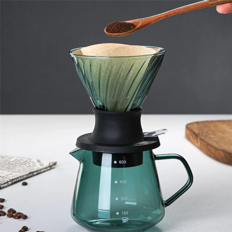 

600ML Immersion Dripper Switch Glass V60 Pour over Coffee Maker V Shape Drip Coffee Dripper and Filters Green