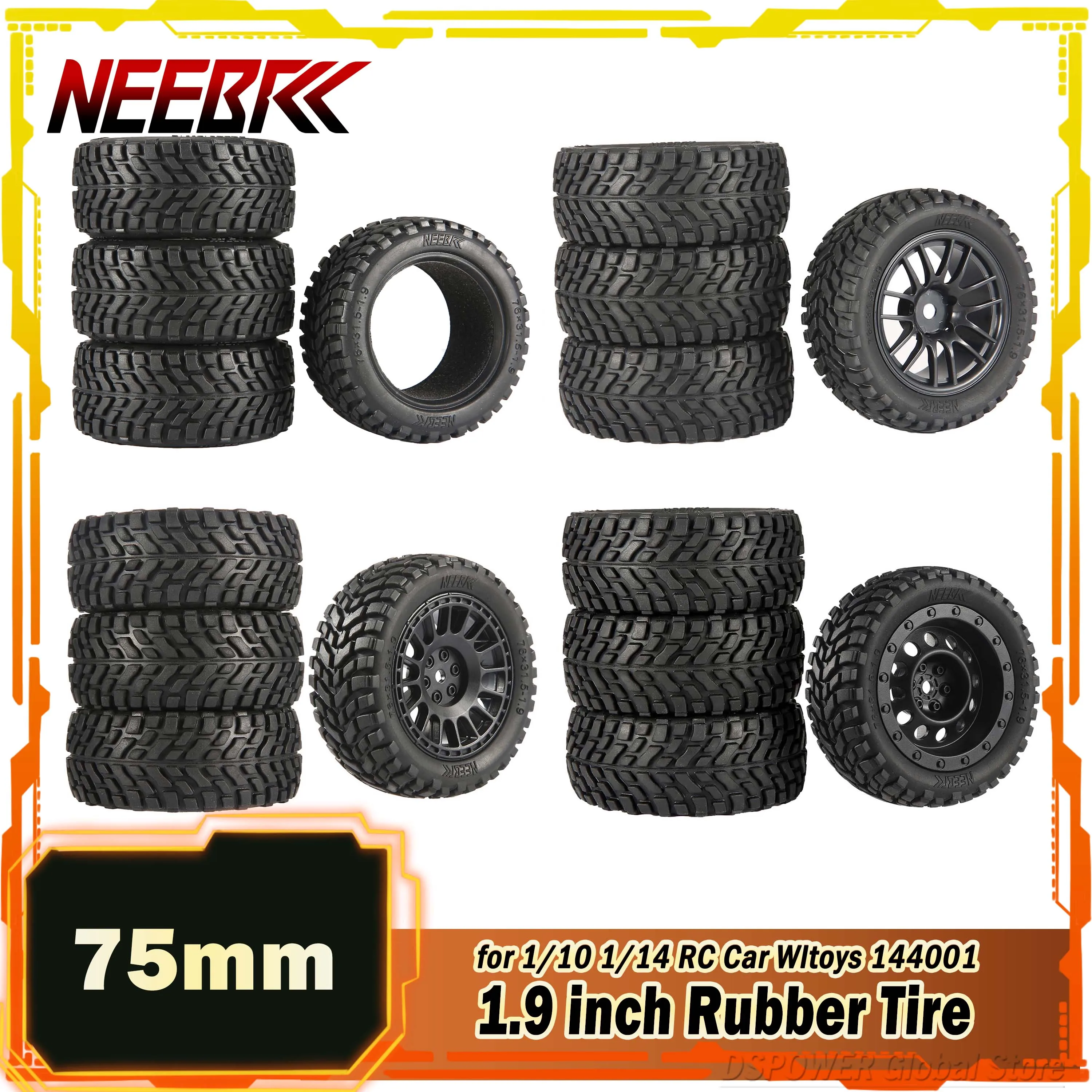 4 шт. NEEBRC 75 мм Радиоуправляемый автомобиль 1 9 дюйма резиновая быстрая шина