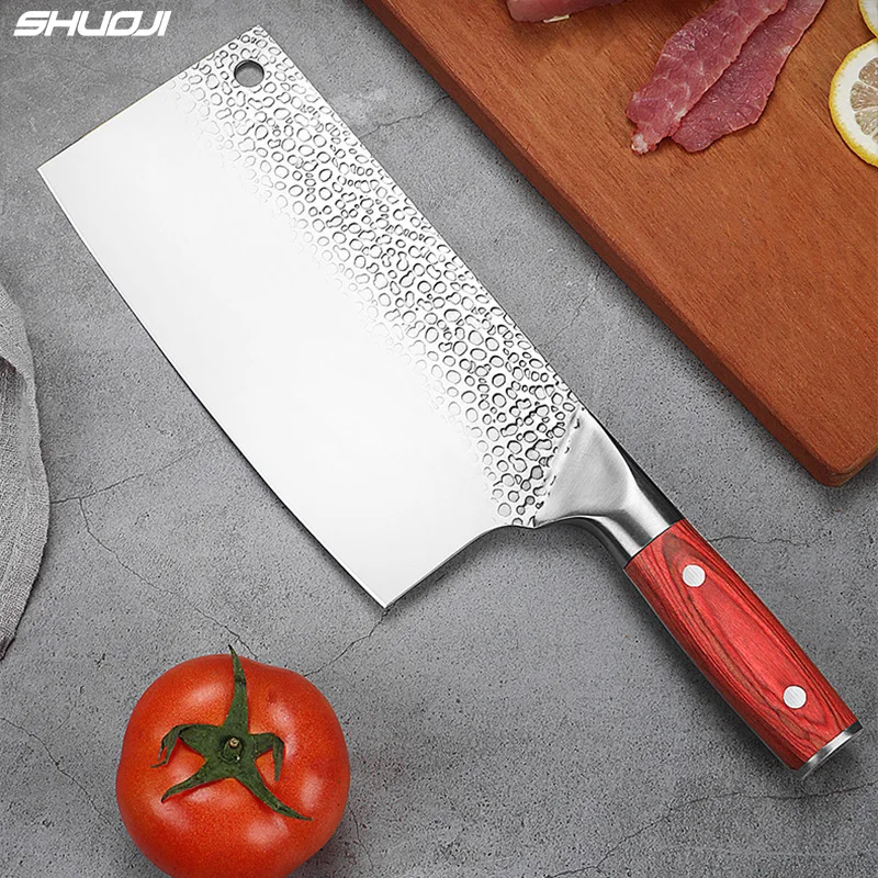 

SHUOJI Meat Cleaver Knife Pro Chinese Cleaver Knife 7.5 Inch German Stainless Steel Chopper Full Tang Pakkawood Chopping Cutter